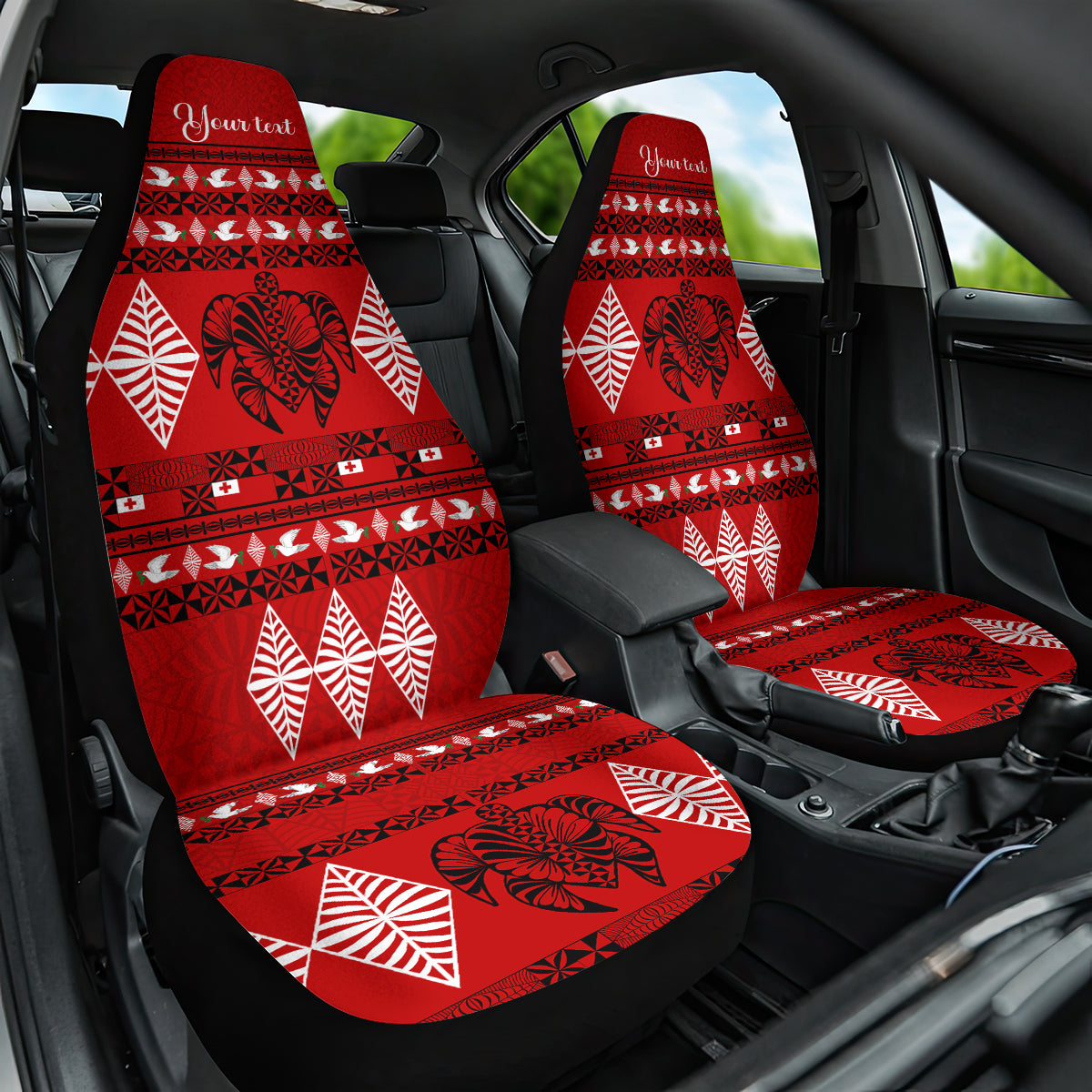 Personalised Tonga Kilisimasi Fiefia Car Seat Cover Merry Christmas with Turtle Ngatu Pattern LT9 One Size Red - Polynesian Pride