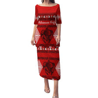 Personalised Tonga Kilisimasi Fiefia Family Matching Puletasi Dress and Hawaiian Shirt Merry Christmas with Turtle Ngatu Pattern LT9 Mom's Dress Red - Polynesian Pride