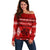 Personalised Tonga Kilisimasi Fiefia Off Shoulder Sweater Merry Christmas with Turtle Ngatu Pattern LT9 Women Red - Polynesian Pride