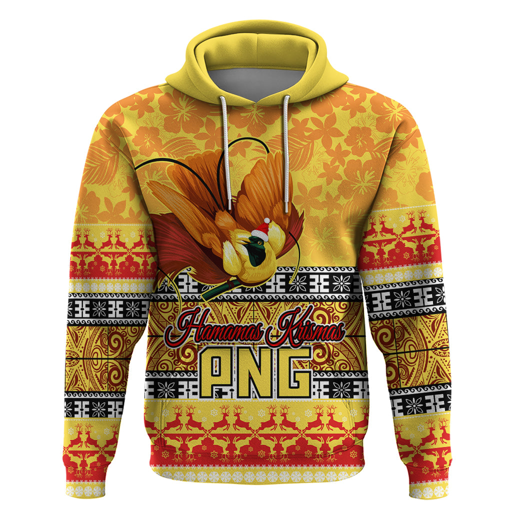 PNG Hamamas Krismas Hoodie Papua New Guinea Bird Of Paradise Merry Christmas Gold Style LT9 Gold - Polynesian Pride