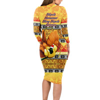 PNG Hamamas Krismas Long Sleeve Bodycon Dress Papua New Guinea Bird Of Paradise Merry Christmas Gold Style LT9 - Polynesian Pride