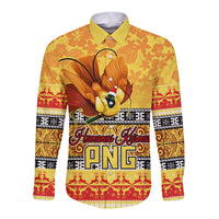 PNG Hamamas Krismas Long Sleeve Button Shirt Papua New Guinea Bird Of Paradise Merry Christmas Gold Style LT9 Unisex Gold - Polynesian Pride