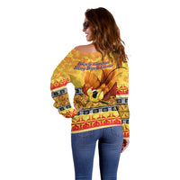 PNG Hamamas Krismas Off Shoulder Sweater Papua New Guinea Bird Of Paradise Merry Christmas Gold Style LT9 - Polynesian Pride