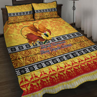 PNG Hamamas Krismas Quilt Bed Set Papua New Guinea Bird Of Paradise Merry Christmas Gold Style LT9 - Polynesian Pride