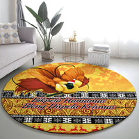 PNG Hamamas Krismas Round Carpet Papua New Guinea Bird Of Paradise Merry Christmas Gold Style LT9 - Polynesian Pride