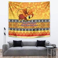 PNG Hamamas Krismas Tapestry Papua New Guinea Bird Of Paradise Merry Christmas Gold Style LT9 - Polynesian Pride