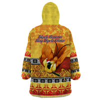 PNG Hamamas Krismas Wearable Blanket Hoodie Papua New Guinea Bird Of Paradise Merry Christmas Gold Style LT9 - Polynesian Pride