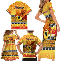 Personalised PNG Hamamas Krismas Family Matching Short Sleeve Bodycon Dress and Hawaiian Shirt Papua New Guinea Bird Of Paradise Merry Christmas Gold Style LT9 - Polynesian Pride