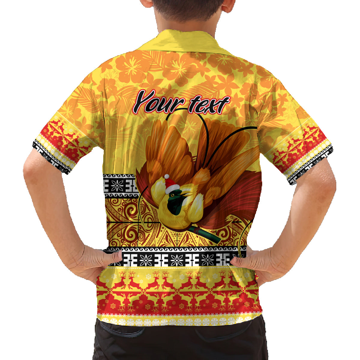 Personalised PNG Hamamas Krismas Family Matching Tank Maxi Dress and Hawaiian Shirt Papua New Guinea Bird Of Paradise Merry Christmas Gold Style LT9 - Polynesian Pride