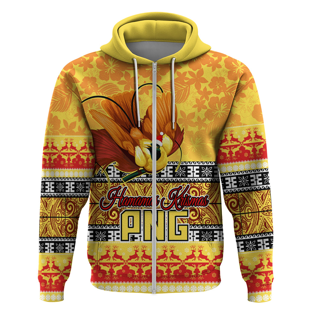 Personalised PNG Hamamas Krismas Hoodie Papua New Guinea Bird Of Paradise Merry Christmas Gold Style LT9 - Polynesian Pride