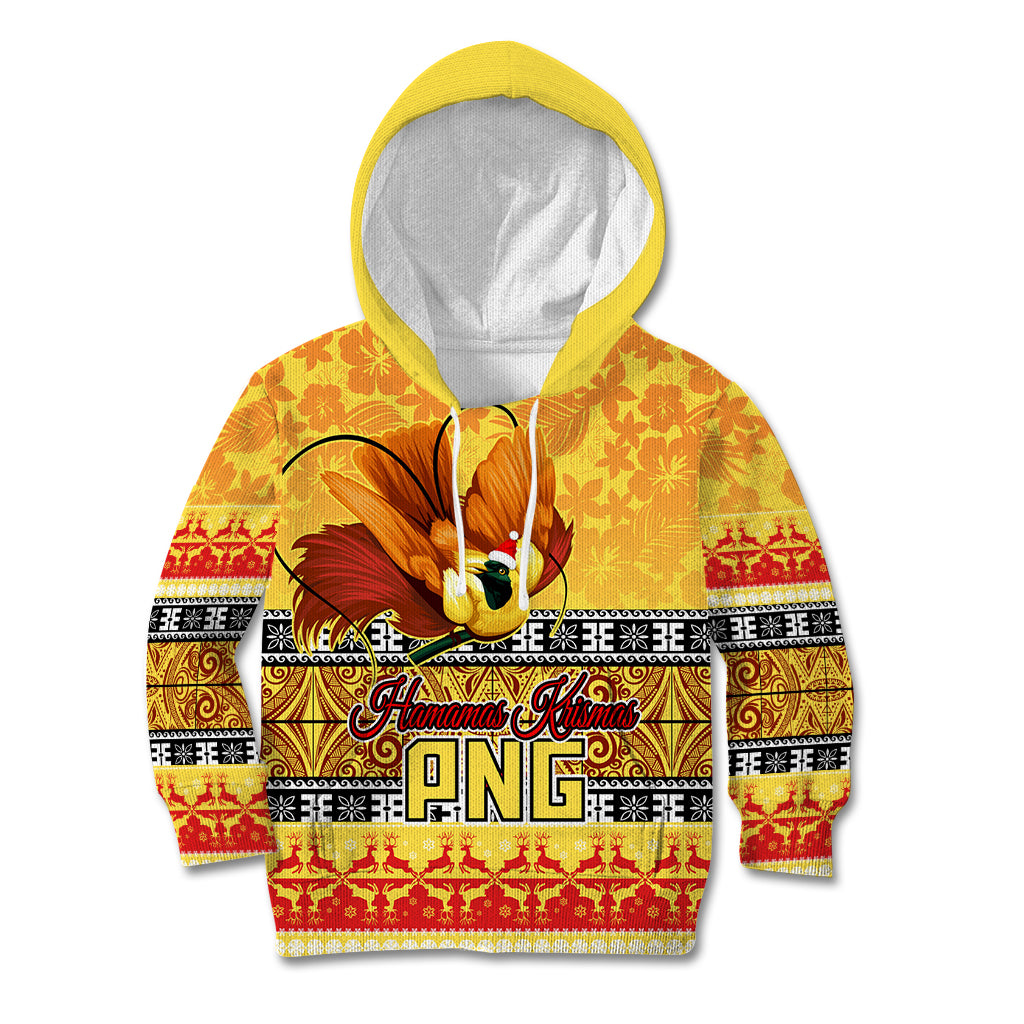 Personalised PNG Hamamas Krismas Kid Hoodie Papua New Guinea Bird Of Paradise Merry Christmas Gold Style LT9 Hoodie Gold - Polynesian Pride
