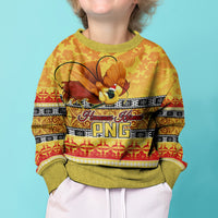 Personalised PNG Hamamas Krismas Kid Ugly Christmas Sweater Papua New Guinea Bird Of Paradise Merry Christmas Gold Style LT9 - Polynesian Pride