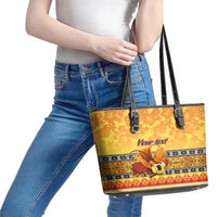 Personalised PNG Hamamas Krismas Leather Tote Bag Papua New Guinea Bird Of Paradise Merry Christmas Gold Style LT9 - Polynesian Pride