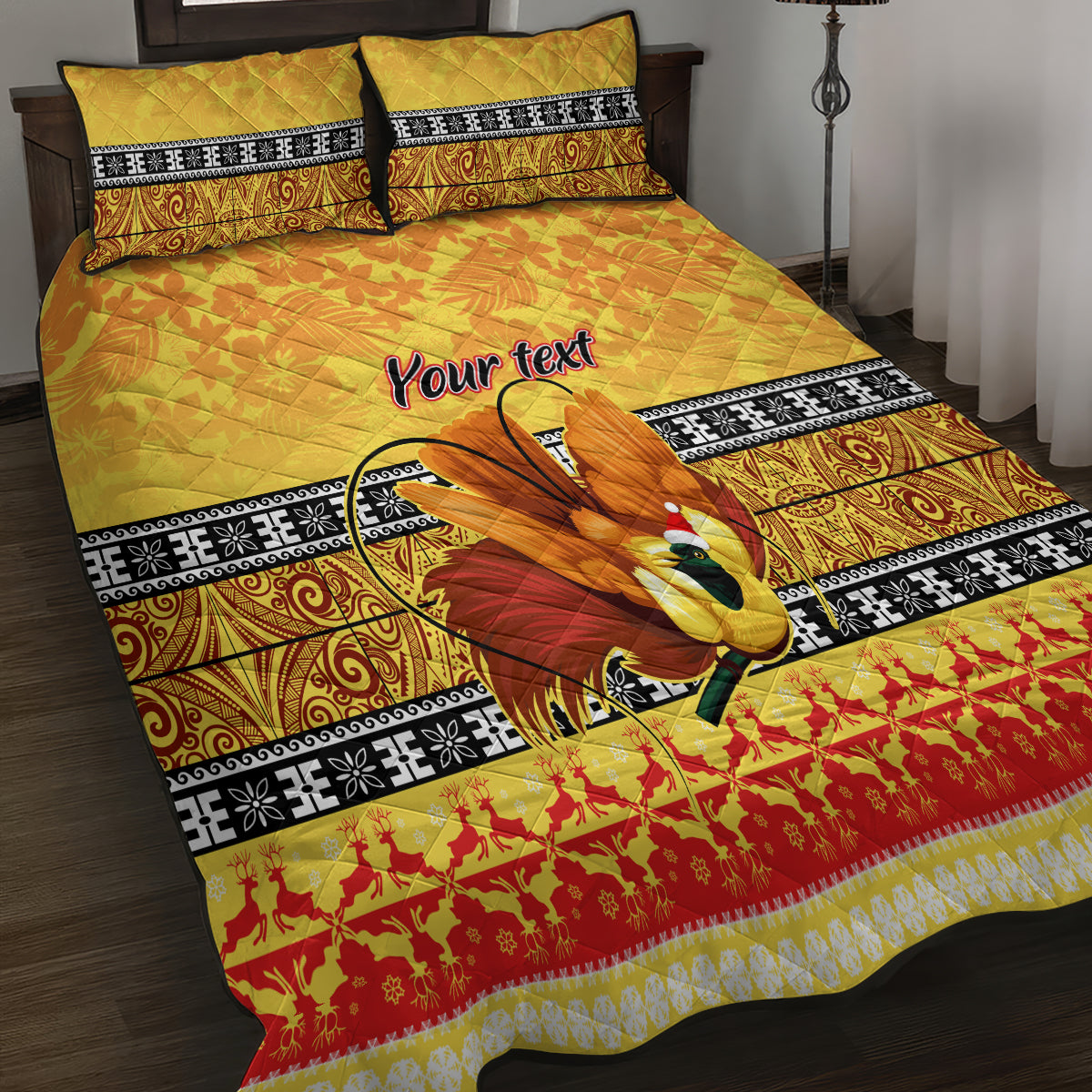 Personalised PNG Hamamas Krismas Quilt Bed Set Papua New Guinea Bird Of Paradise Merry Christmas Gold Style LT9 - Polynesian Pride