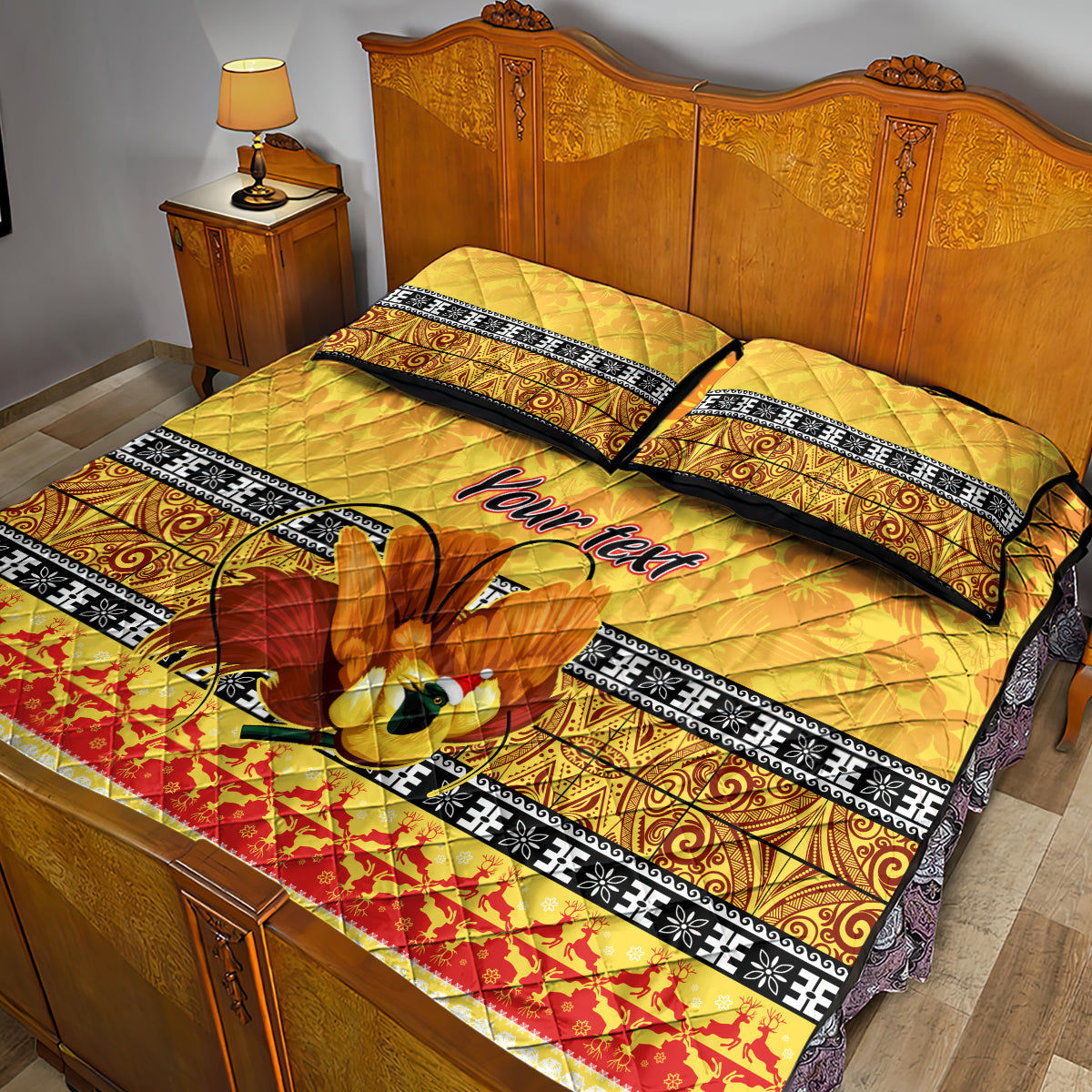 Personalised PNG Hamamas Krismas Quilt Bed Set Papua New Guinea Bird Of Paradise Merry Christmas Gold Style LT9 - Polynesian Pride