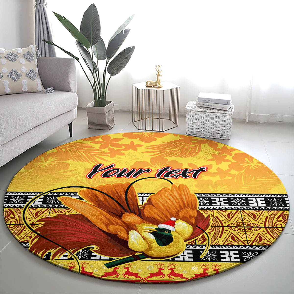 Personalised PNG Hamamas Krismas Round Carpet Papua New Guinea Bird Of Paradise Merry Christmas Gold Style LT9 - Polynesian Pride