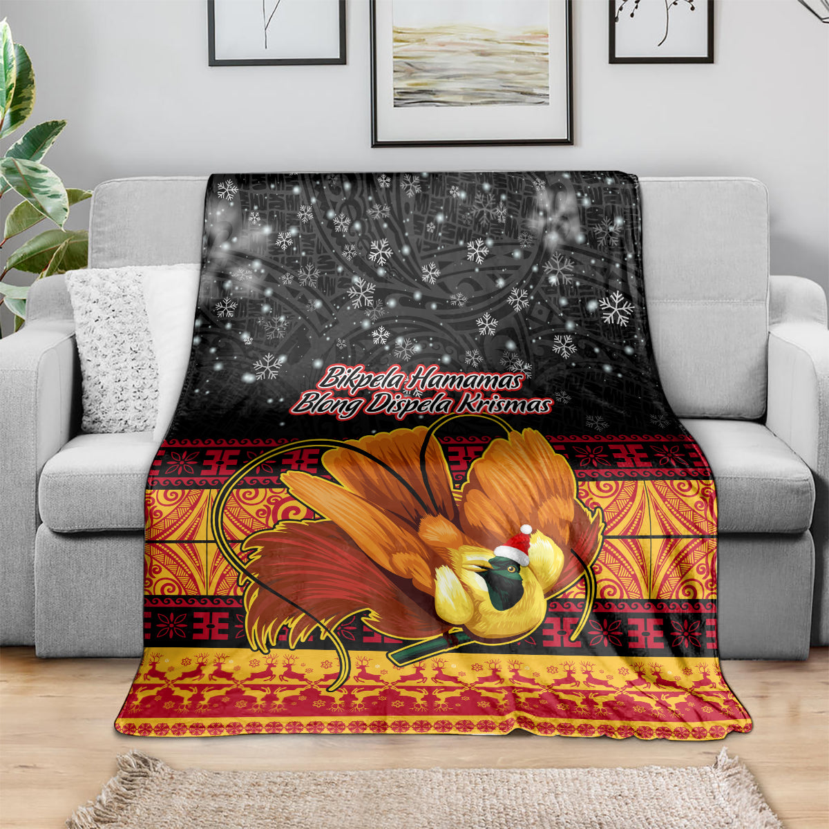 PNG Hamamas Krismas Blanket Papua New Guinea Bird Of Paradise Merry Christmas Black Style LT9 - Polynesian Pride