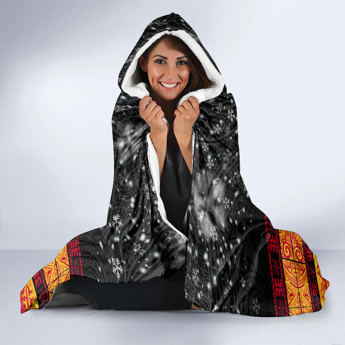PNG Hamamas Krismas Hooded Blanket Papua New Guinea Bird Of Paradise Merry Christmas Black Style LT9 - Polynesian Pride