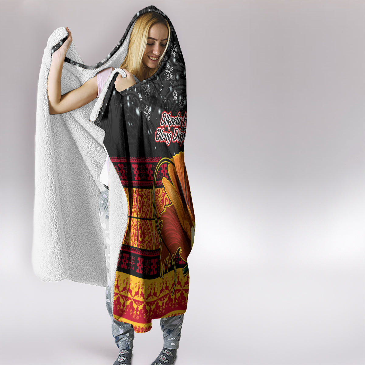 PNG Hamamas Krismas Hooded Blanket Papua New Guinea Bird Of Paradise Merry Christmas Black Style LT9 - Polynesian Pride