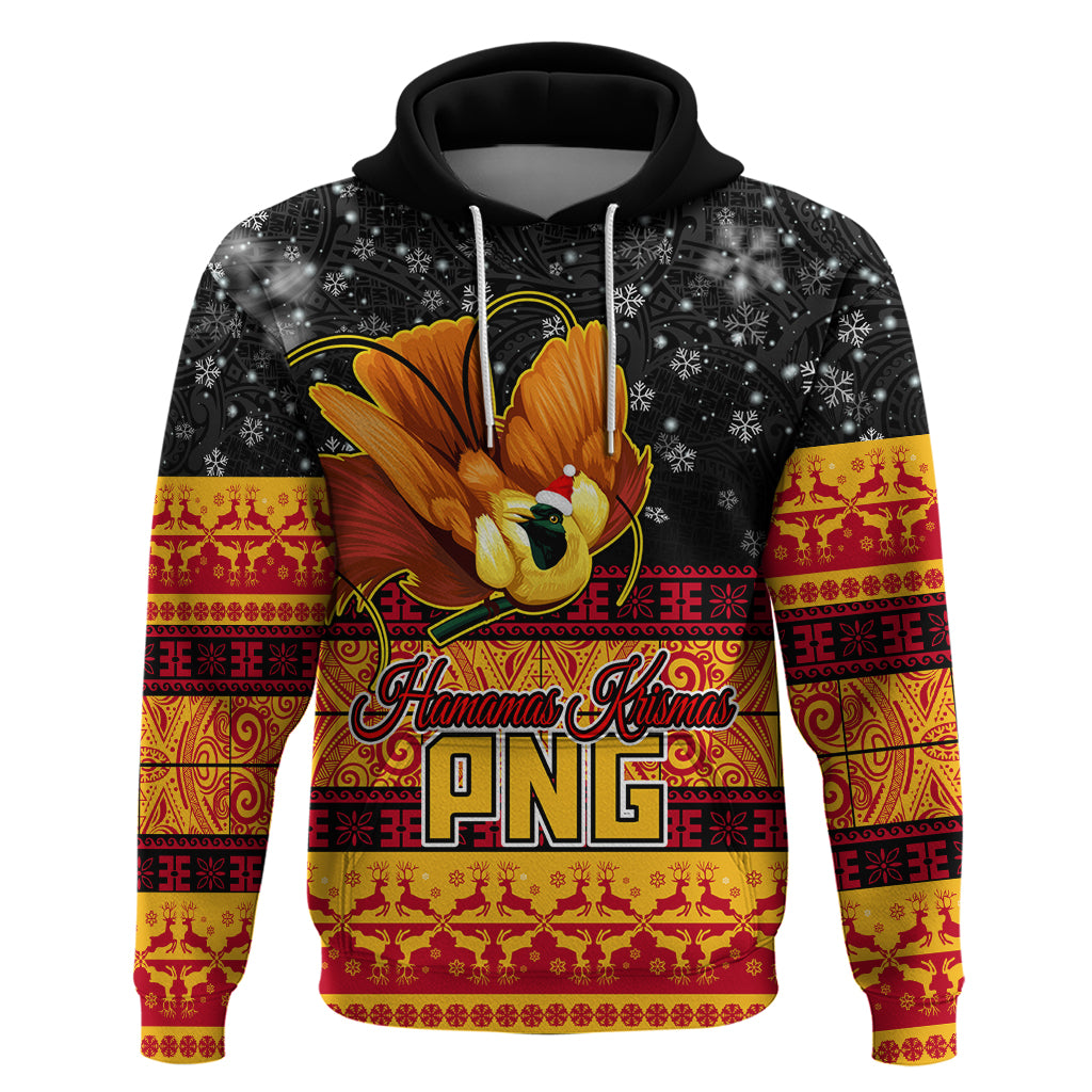 PNG Hamamas Krismas Hoodie Papua New Guinea Bird Of Paradise Merry Christmas Black Style LT9 Black - Polynesian Pride