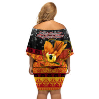 PNG Hamamas Krismas Off Shoulder Short Dress Papua New Guinea Bird Of Paradise Merry Christmas Black Style LT9 - Polynesian Pride