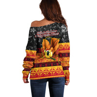 PNG Hamamas Krismas Off Shoulder Sweater Papua New Guinea Bird Of Paradise Merry Christmas Black Style LT9 - Polynesian Pride