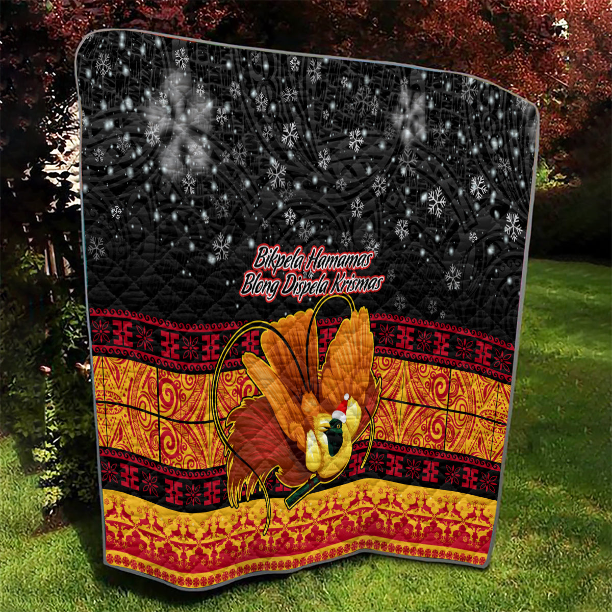PNG Hamamas Krismas Quilt Papua New Guinea Bird Of Paradise Merry Christmas Black Style LT9 - Polynesian Pride
