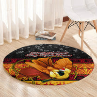 PNG Hamamas Krismas Round Carpet Papua New Guinea Bird Of Paradise Merry Christmas Black Style LT9 - Polynesian Pride