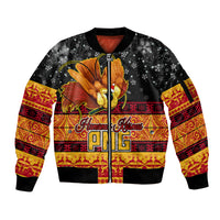 PNG Hamamas Krismas Sleeve Zip Bomber Jacket Papua New Guinea Bird Of Paradise Merry Christmas Black Style LT9 Unisex Black - Polynesian Pride