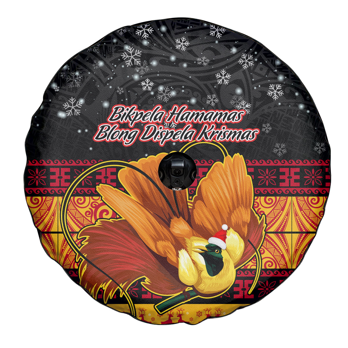 PNG Hamamas Krismas Spare Tire Cover Papua New Guinea Bird Of Paradise Merry Christmas Black Style LT9 - Polynesian Pride