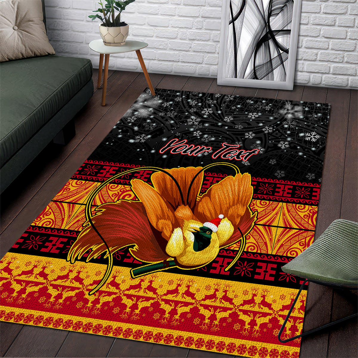 Personalised PNG Hamamas Krismas Area Rug Papua New Guinea Bird Of Paradise Merry Christmas Black Style LT9 Black - Polynesian Pride