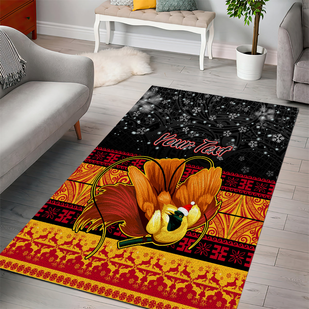Personalised PNG Hamamas Krismas Area Rug Papua New Guinea Bird Of Paradise Merry Christmas Black Style LT9 - Polynesian Pride