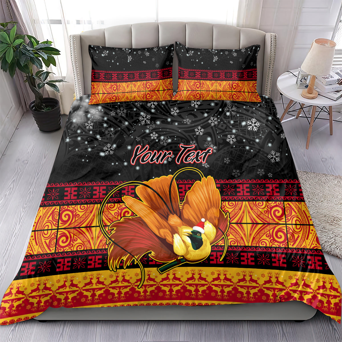 Personalised PNG Hamamas Krismas Bedding Set Papua New Guinea Bird Of Paradise Merry Christmas Black Style LT9 - Polynesian Pride