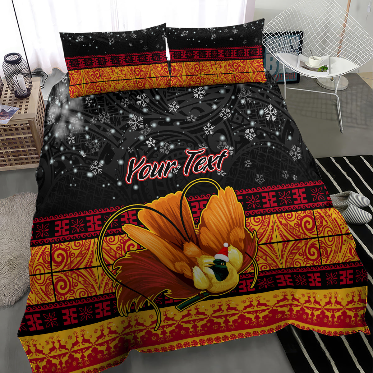Personalised PNG Hamamas Krismas Bedding Set Papua New Guinea Bird Of Paradise Merry Christmas Black Style LT9 - Polynesian Pride