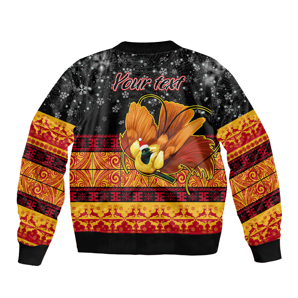 Personalised PNG Hamamas Krismas Bomber Jacket Papua New Guinea Bird Of Paradise Merry Christmas Black Style LT9 - Polynesian Pride