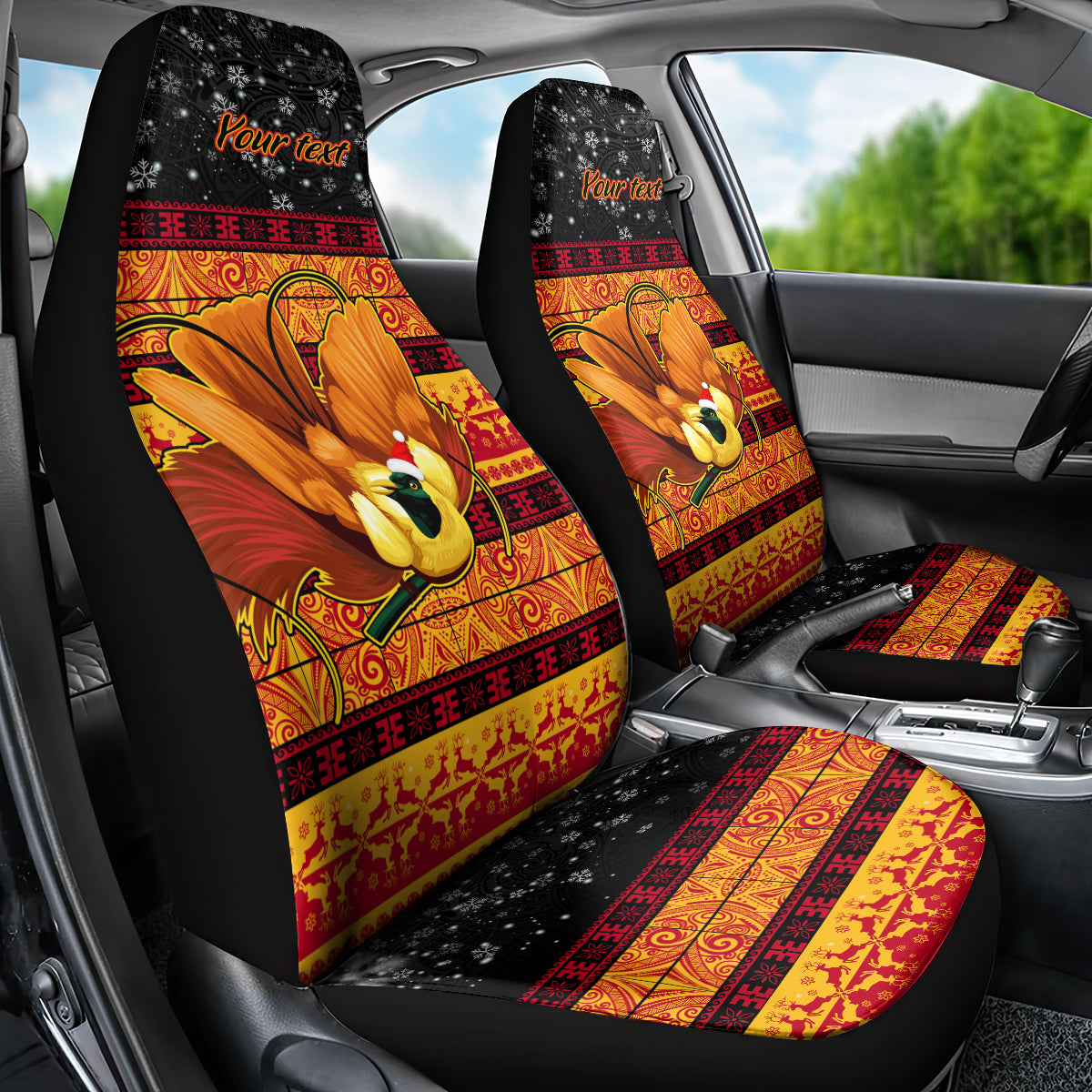 Personalised PNG Hamamas Krismas Car Seat Cover Papua New Guinea Bird Of Paradise Merry Christmas Black Style LT9 - Polynesian Pride