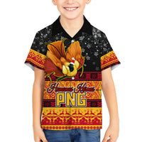Personalised PNG Hamamas Krismas Family Matching Puletasi Dress and Hawaiian Shirt Papua New Guinea Bird Of Paradise Merry Christmas Black Style LT9 Son's Shirt Black - Polynesian Pride