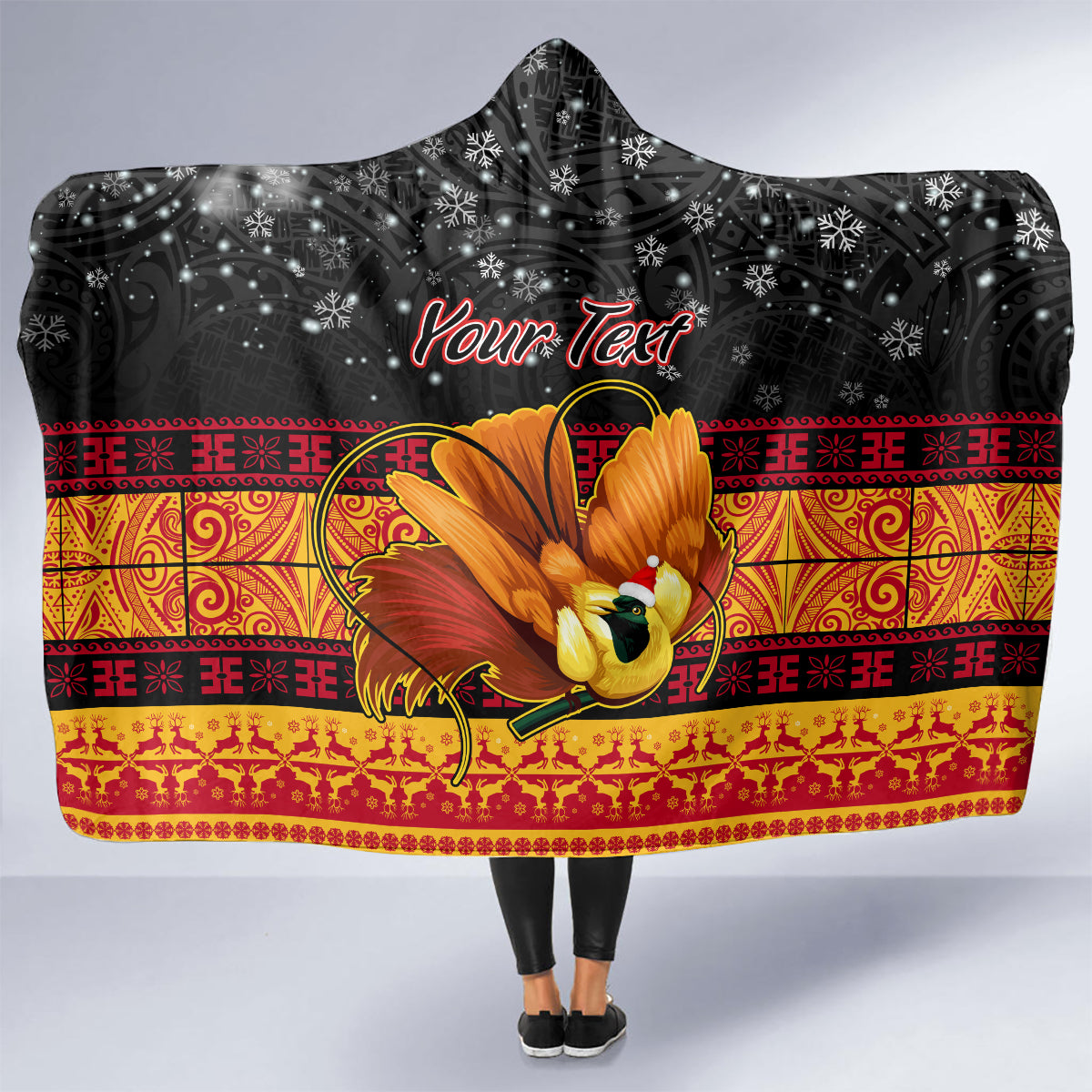 Personalised PNG Hamamas Krismas Hooded Blanket Papua New Guinea Bird Of Paradise Merry Christmas Black Style LT9 - Polynesian Pride