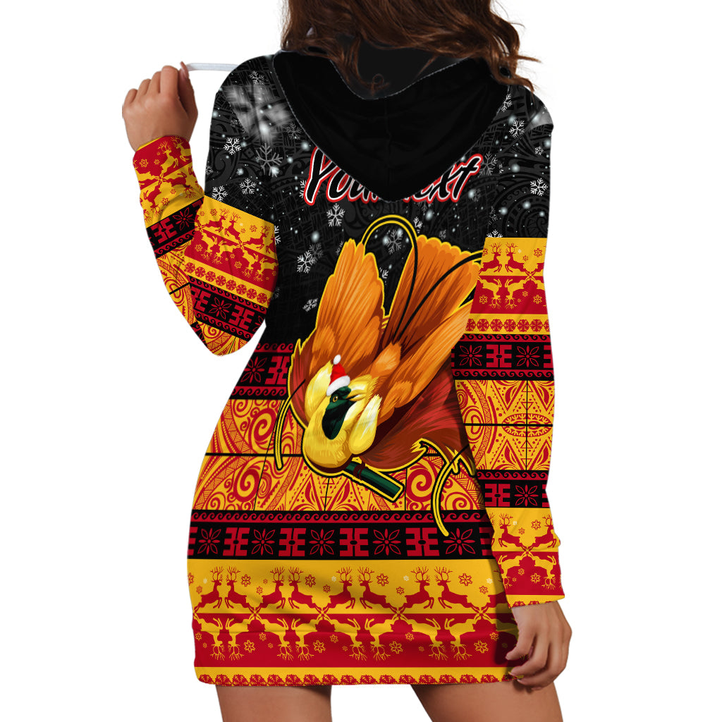 Personalised PNG Hamamas Krismas Hoodie Dress Papua New Guinea Bird Of Paradise Merry Christmas Black Style LT9 - Polynesian Pride