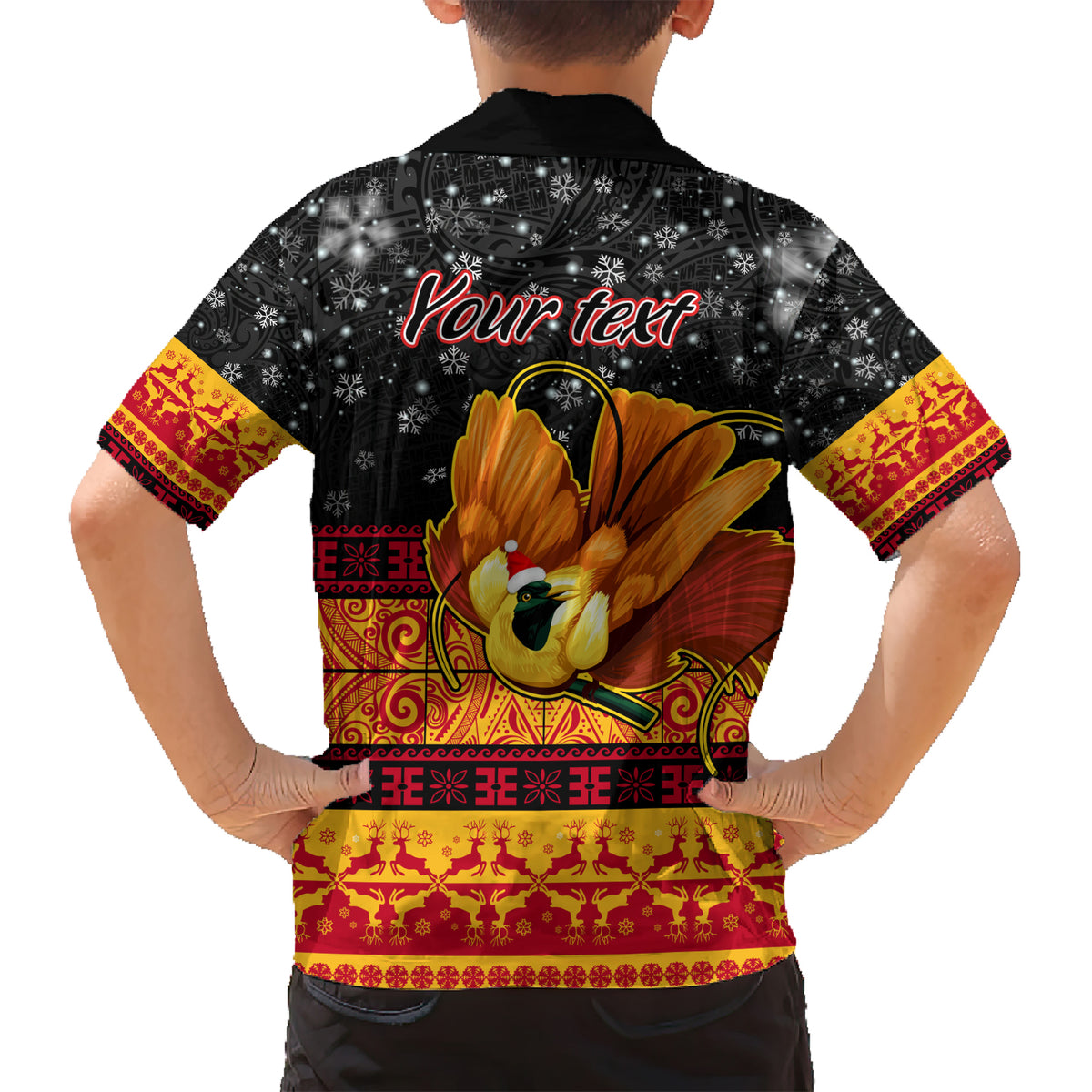 Personalised PNG Hamamas Krismas Kid Hawaiian Shirt Papua New Guinea Bird Of Paradise Merry Christmas Black Style LT9 - Polynesian Pride
