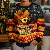Personalised PNG Hamamas Krismas Kid Ugly Christmas Sweater Papua New Guinea Bird Of Paradise Merry Christmas Black Style LT9 - Polynesian Pride