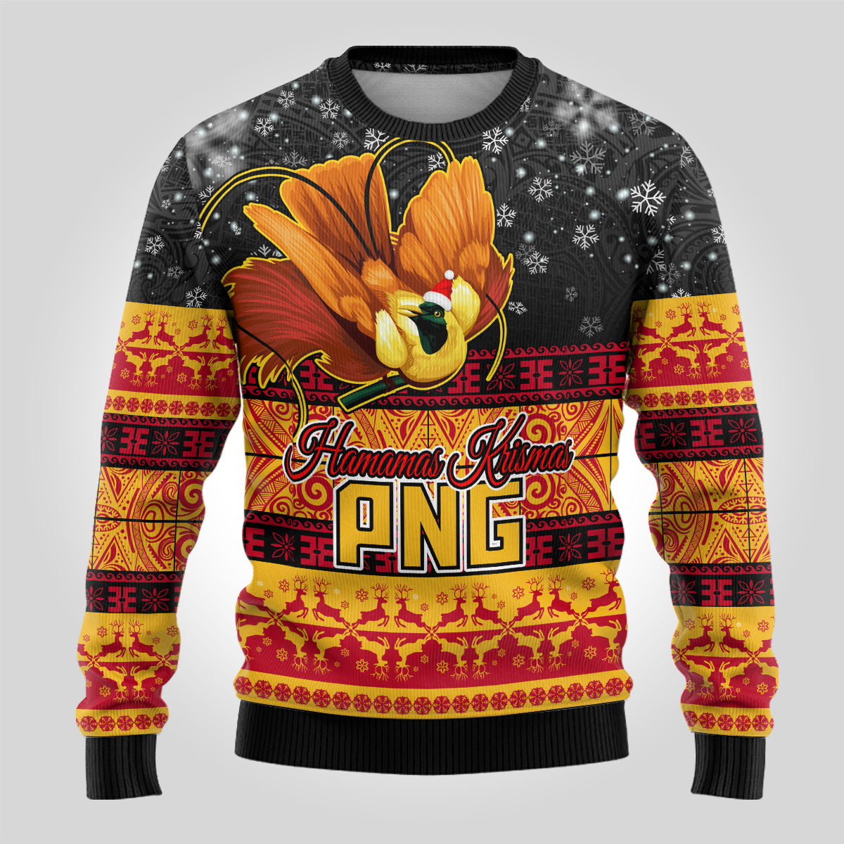 Personalised PNG Hamamas Krismas Ugly Christmas Sweater Papua New Guinea Bird Of Paradise Merry Christmas Black Style LT9 - Polynesian Pride