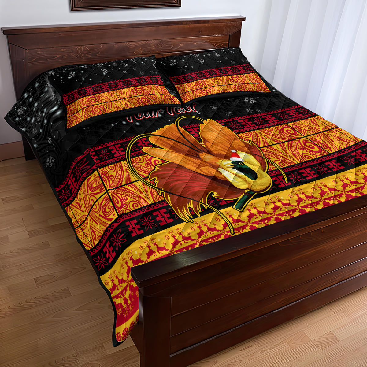 Personalised PNG Hamamas Krismas Quilt Bed Set Papua New Guinea Bird Of Paradise Merry Christmas Black Style LT9 - Polynesian Pride