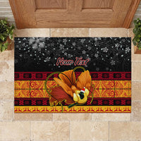 Personalised PNG Hamamas Krismas Rubber Doormat Papua New Guinea Bird Of Paradise Merry Christmas Black Style LT9 - Polynesian Pride