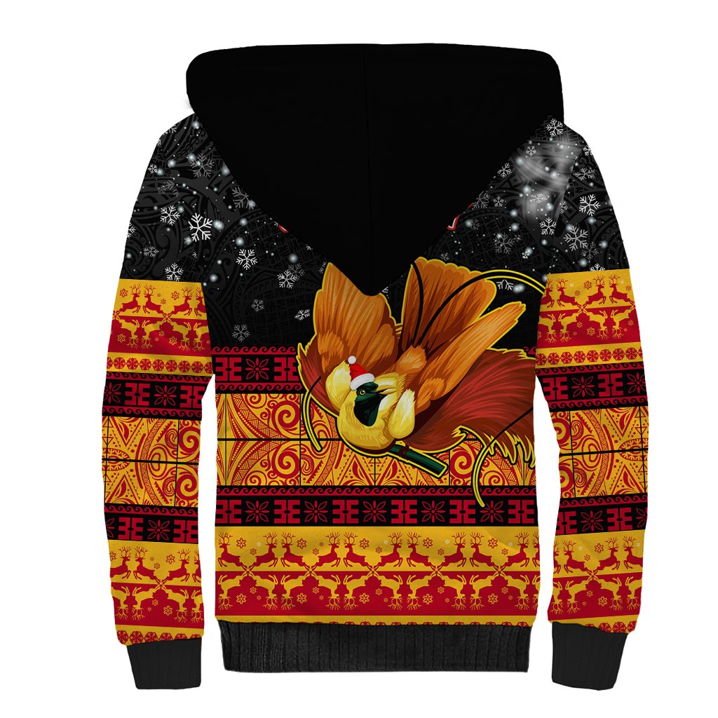 Personalised PNG Hamamas Krismas Sherpa Hoodie Papua New Guinea Bird Of Paradise Merry Christmas Black Style LT9 - Polynesian Pride