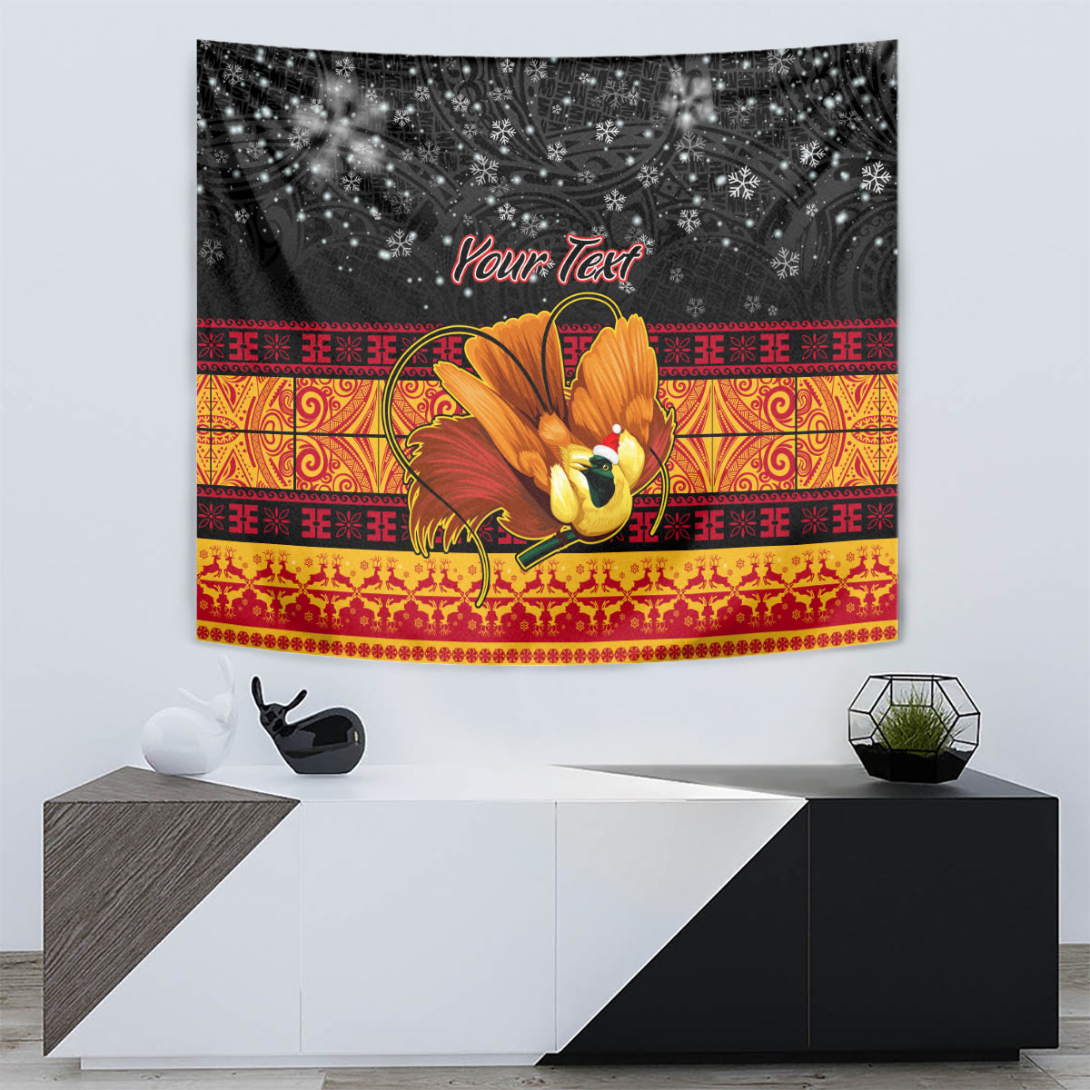 Personalised PNG Hamamas Krismas Tapestry Papua New Guinea Bird Of Paradise Merry Christmas Black Style LT9 - Polynesian Pride