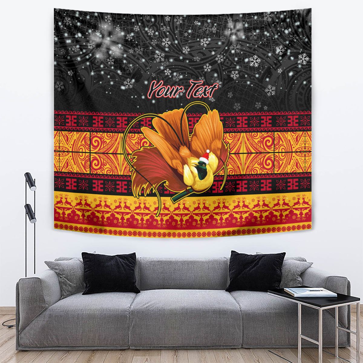 Personalised PNG Hamamas Krismas Tapestry Papua New Guinea Bird Of Paradise Merry Christmas Black Style LT9 - Polynesian Pride