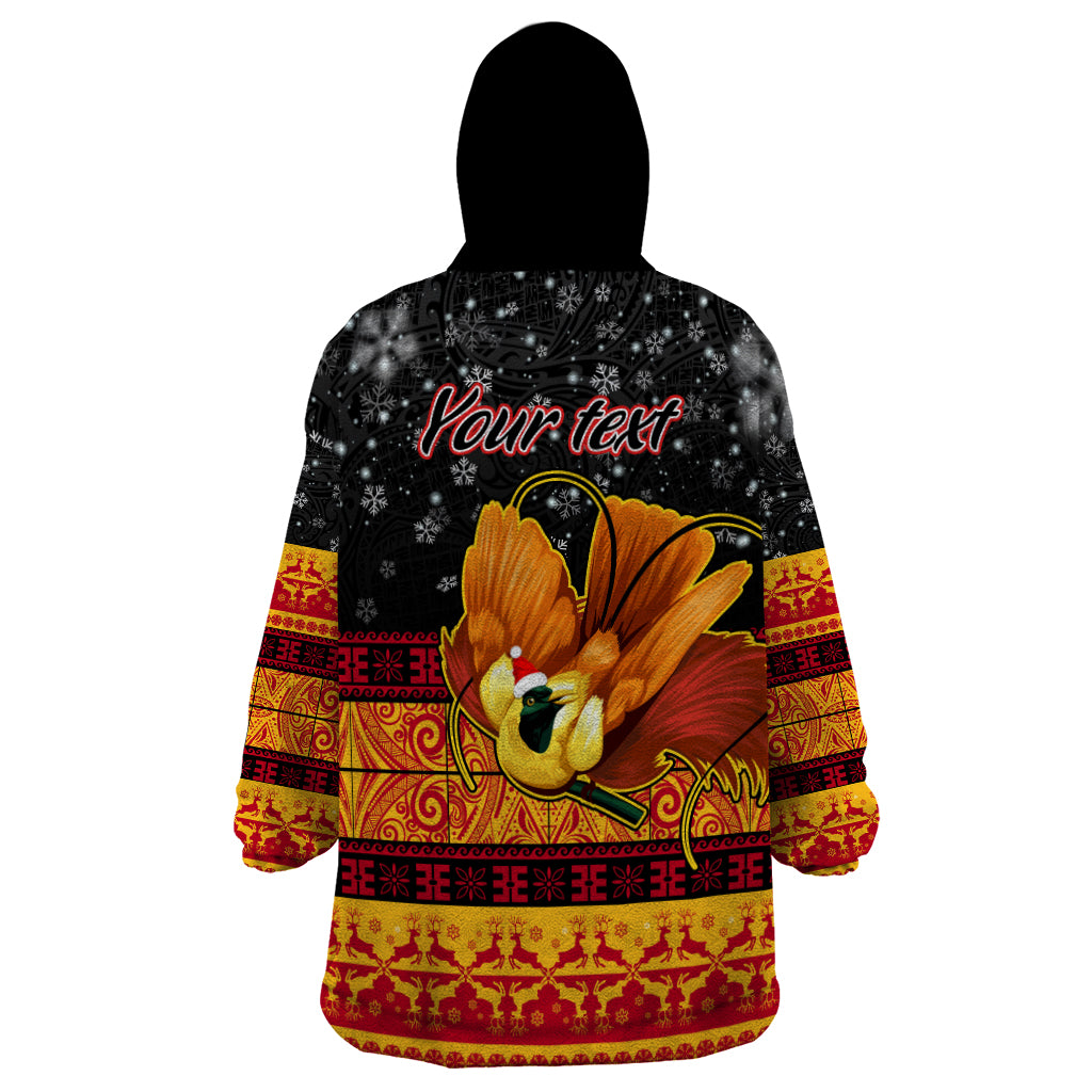 Personalised PNG Hamamas Krismas Wearable Blanket Hoodie Papua New Guinea Bird Of Paradise Merry Christmas Black Style LT9 - Polynesian Pride
