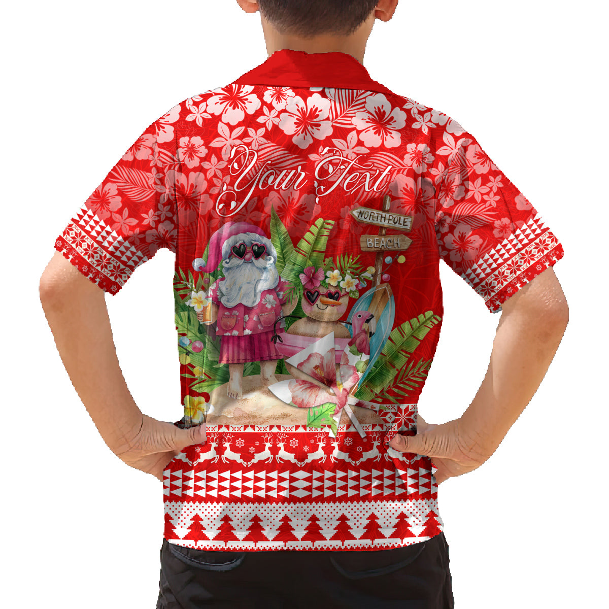 Personalised Hawaii Mele Kalikimaka Family Matching Off Shoulder Short Dress and Hawaiian Shirt Santa Beach Merry Christmas LT9 - Polynesian Pride