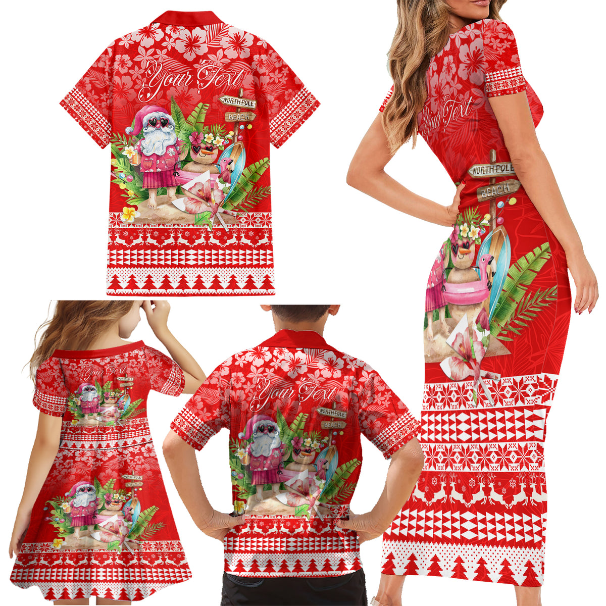 Personalised Hawaii Mele Kalikimaka Family Matching Short Sleeve Bodycon Dress and Hawaiian Shirt Santa Beach Merry Christmas LT9 - Polynesian Pride